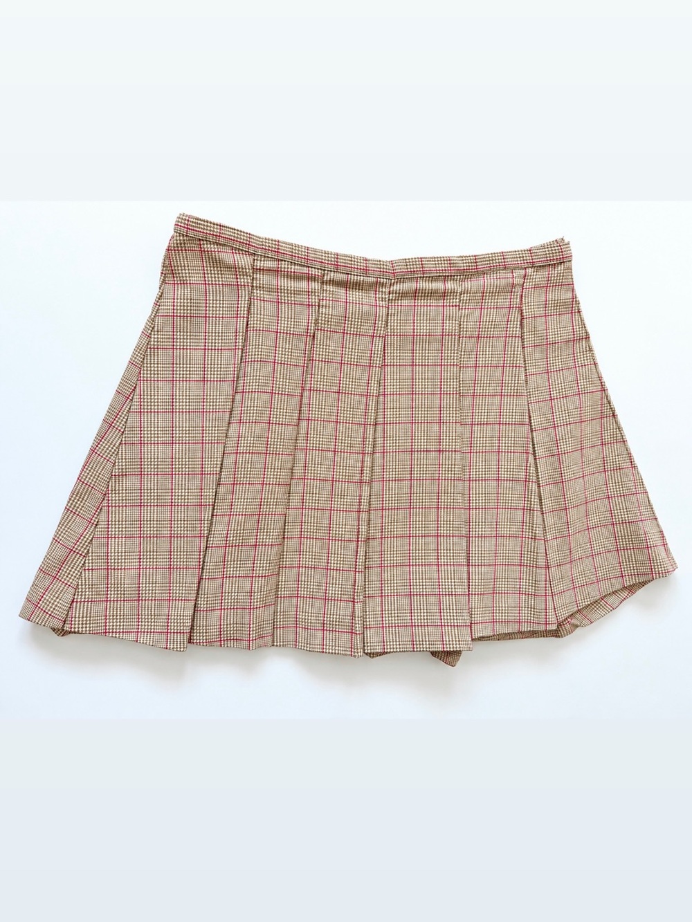 Wonder Nation Girls XL 14-16 Plus Plaid Pleated Skirt Tan Red School Uniform